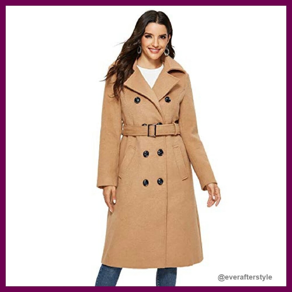 Wool Pea Coat Double Breasted Trench Classic Elegant Winter Long Coat - Picture 3 of 8